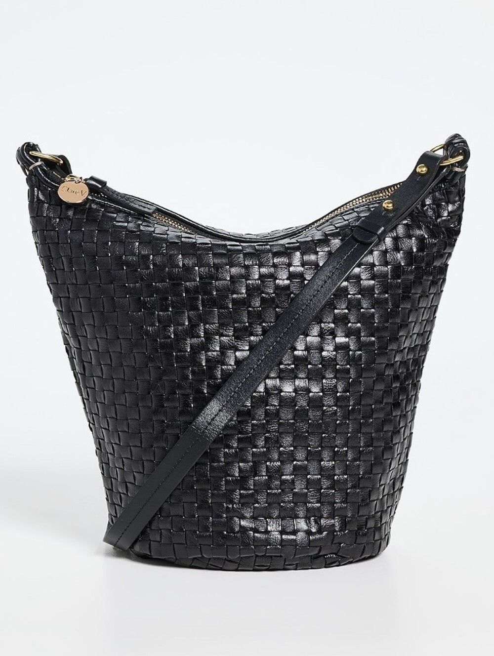 LIKE NEW CLARE V PETITE JEANNE BAG - BLACK WOVEN CHECKER LEATHER